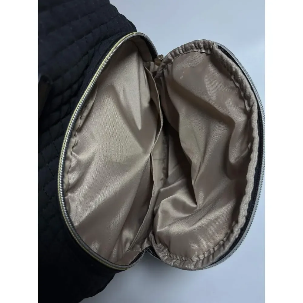 Light Flight Black Quilted Backpack Gold Zipper Travel School Bag